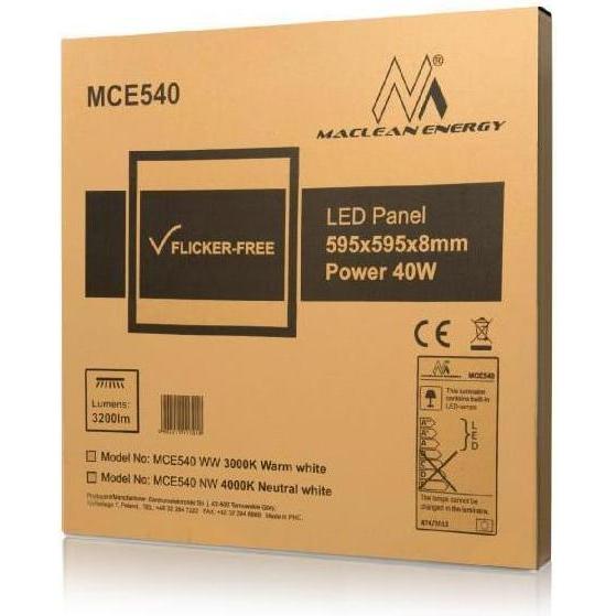 Thumbnail - Maclean, Wandleuchte + Deckenleuchte, Ceiling lamp Panel LED ceiling slim 40W, 3200lm Neutral Baltas (4000K) Energy MCE5...