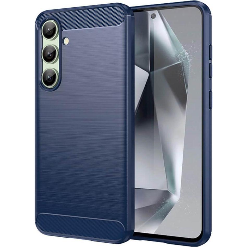 Cover-Discount FE - Metall Carbon Look Hülle (Samsung Galaxy S24 FE), Smartphone Hülle, Blau