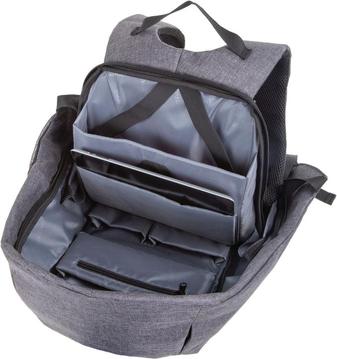 Actual product image Lightpak Backpack "SAFEPAK", with USB charging port, gray polyester, padded back, trolley strap