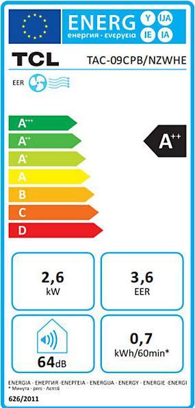 Energie-Label EMZ Mobiles Klimagerät 9000 BTU (26 m², 9000 BTU/h)