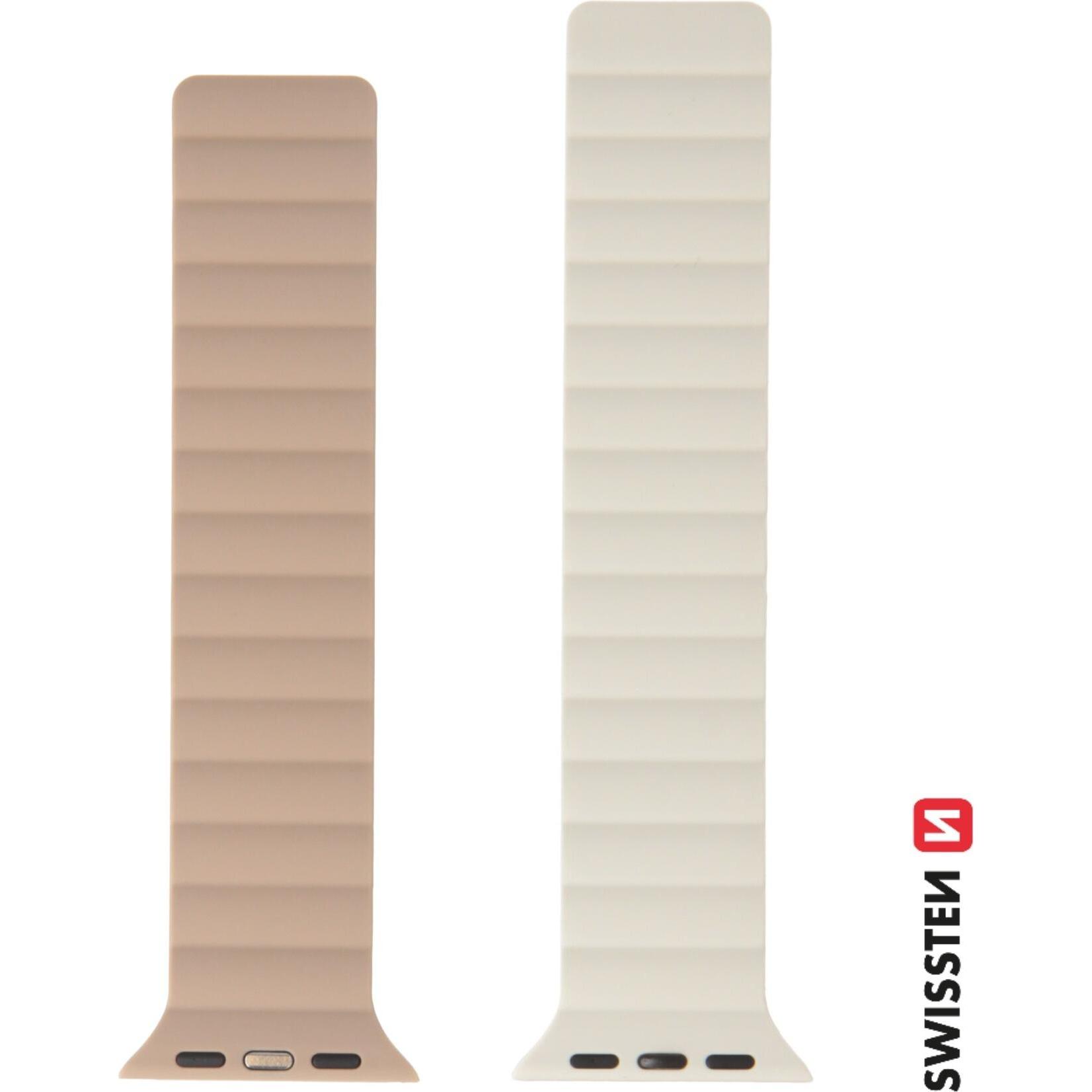 Thumbnail - Swissten Silicone Band for Apple Watch - Magnetic 38/40/41 mm White/Cappuccino (Silikon, 3, 4, Apple Watch Series 1), Uh...