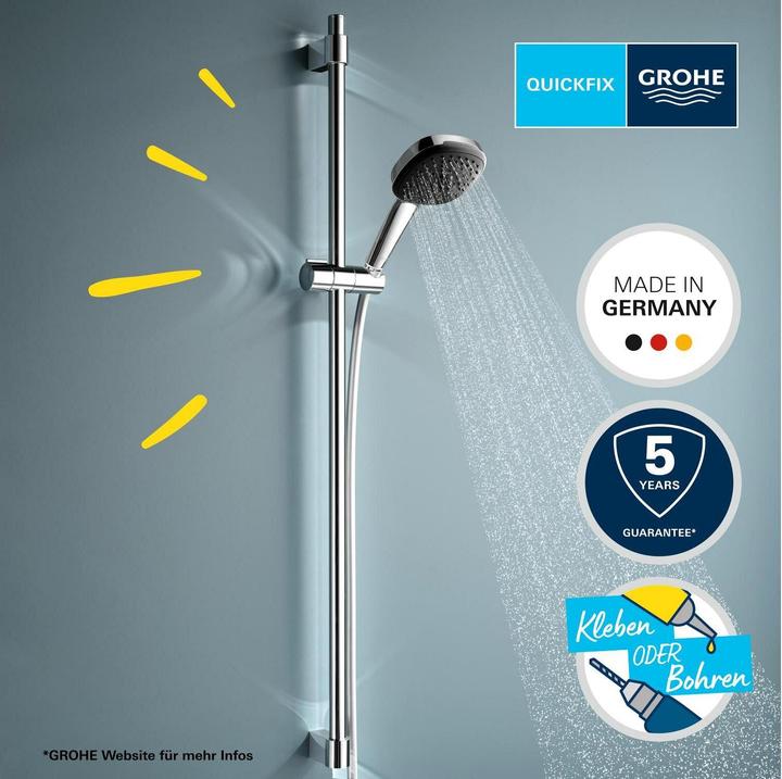 Produktbild Grohe Vitalio Comfort 110 QuickFix Brausestangenset, kleben oder bohren, Länge 900mm, wassersparend, 2 Str
