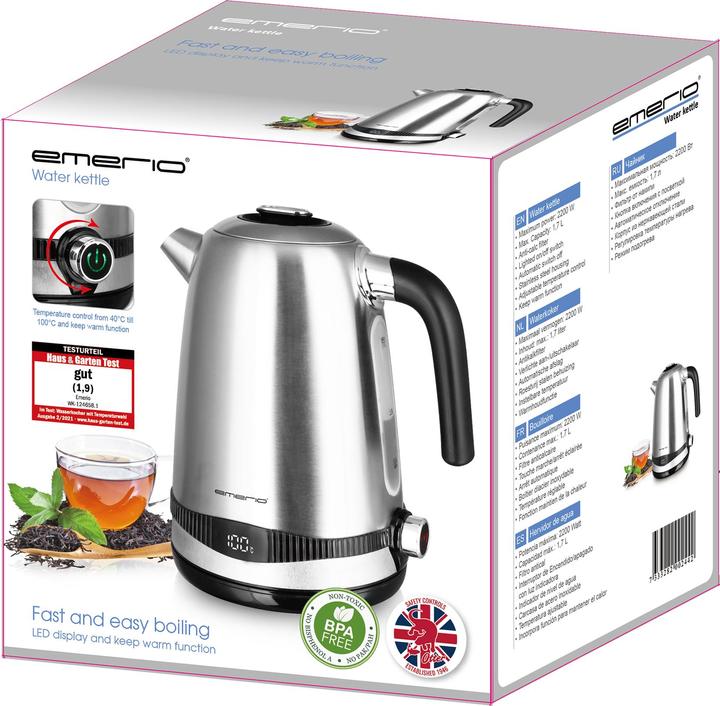 Actual product image Emerio Kettle, 1.7L, temperature selection, 2200, BPA free (1.70 l)