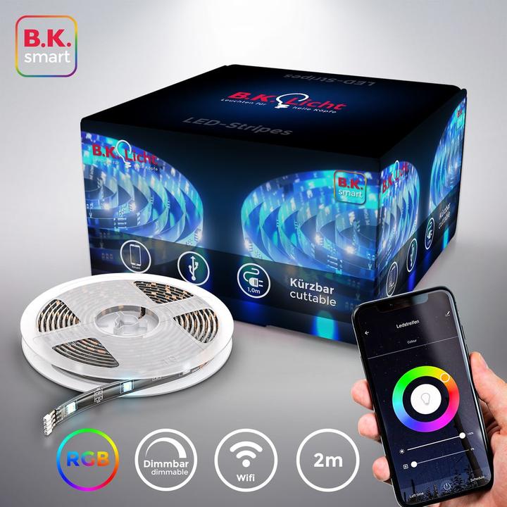 Image du produit B.K.Licht WIFI RGB-LED Flexband, USB, noir, 60xRGB-LED/0,10W (200 cm, Intérieur)