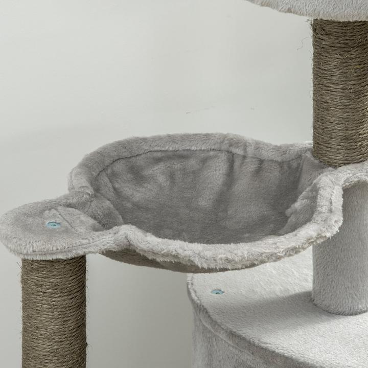 Produktbild PawHut Kratzbaum mit Katzenhöhle (113 cm, Grau, Hellgrau)