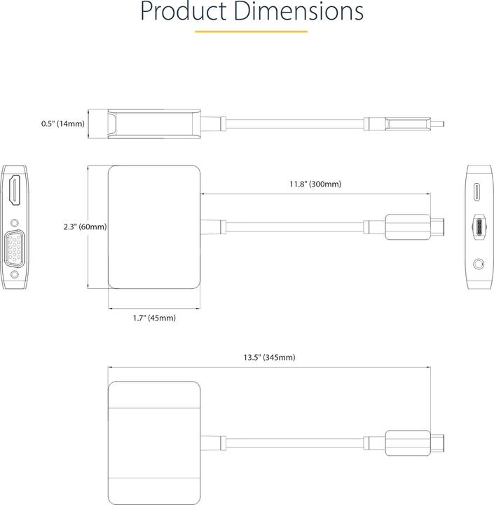 Produktbild StarTech com 122-USBC-HDMI-4K-VGA (HDMI, VGA, 14.50 cm)