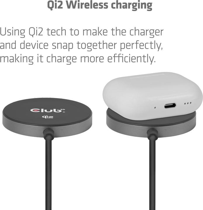 Produktbild Club 3D Club3D Ladegerät Qi2 USB Typ C 25W wireless schwarz (25 W)