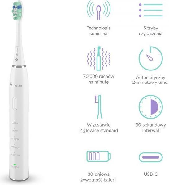 Actual product image Truelife SonicBrush Clean30 White Adult Vibrating Toothbrush (Sonic toothbrush)