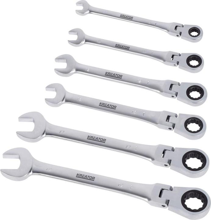 Produktbild Kreator Schraubenschlüsselsatz 8-19mm flexibel Maul-Ratschenschlüssel - 6 St. (19 mm, 13 mm, 16 mm, 10  mm, 15 mm, 18 mm, 9 mm, 12 mm, 17 mm, 8 mm, 11 mm, 14 mm)