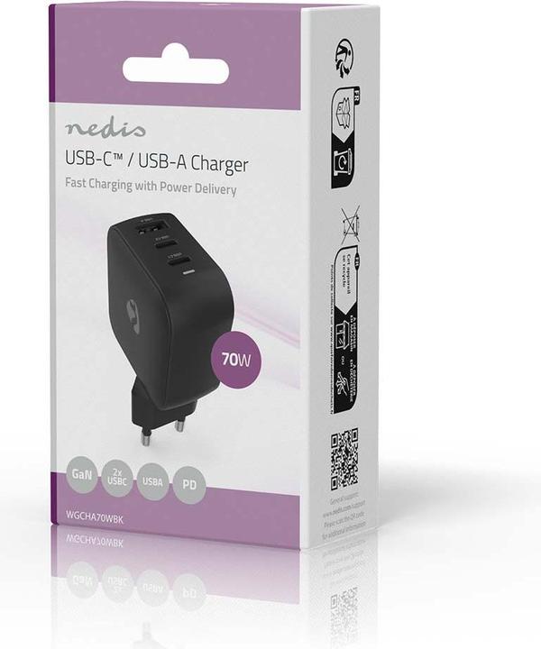 Produktbild Nedis Netzladegerät | 70 W | GaN | PD3.0 | Schnellladefunktion | 1.5 / 2.25 A / 2.5 / 3.0 / 3.5 A | (70 W)