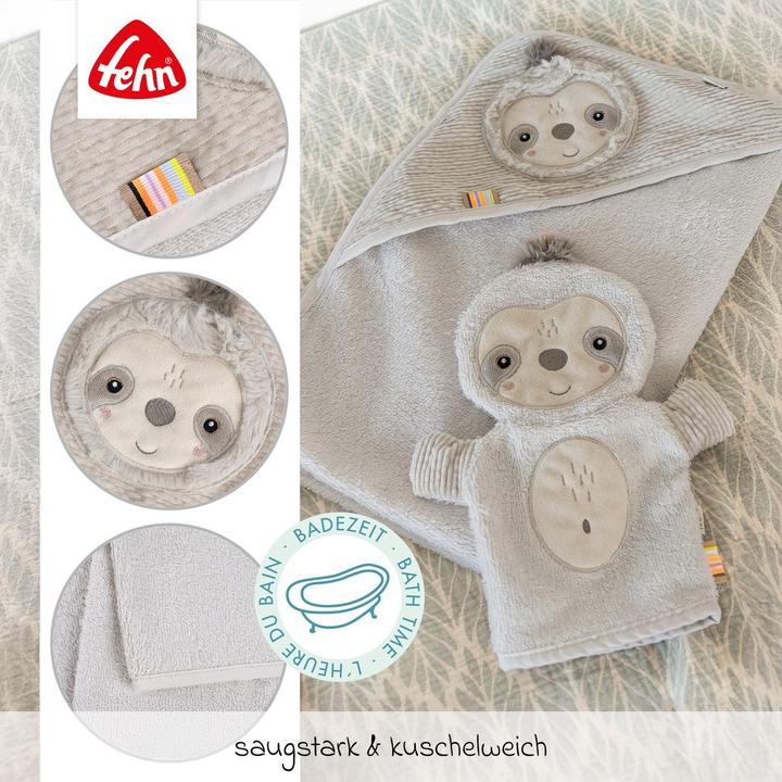 Productafbeelding Fehn Kapuzenbadetuch Faultier Grau/Beige, Detailfarbe: Beige