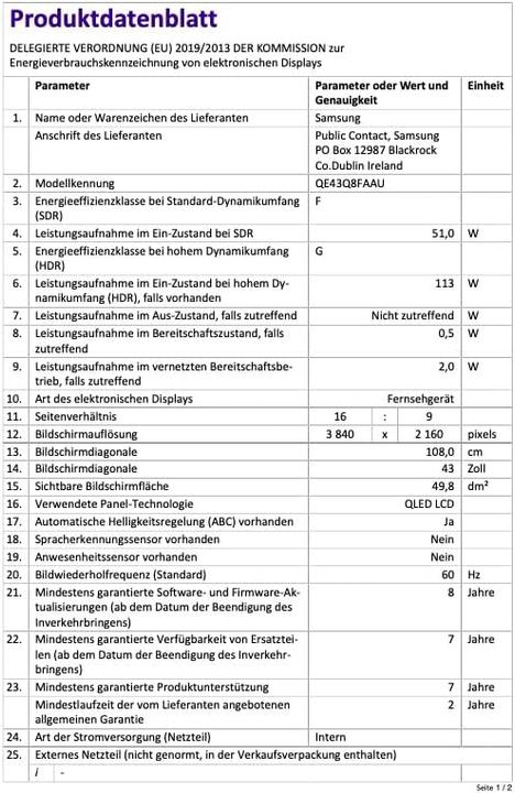Immagine prodotto Samsung TV TV QLED 43in QE43Q8FAAUXXH (43", LED, QLED, 4K, 2025)