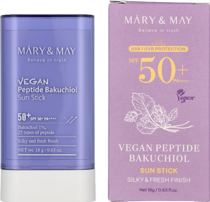 Actual product image Mary&May Mary & May Vegan Peptide Bakuchiol Sun Stick SPF50+ PA++++ 0.63 oz 18g Aging Control Bakuchiol 25 Ty (SPF 50+, 18 g)