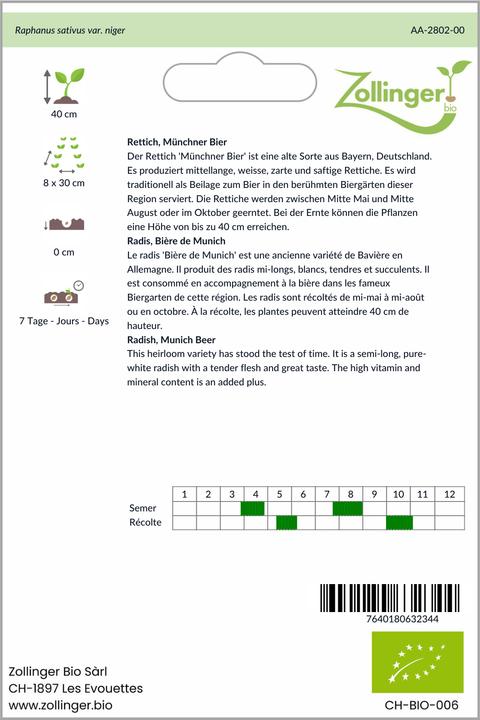 Image du produit Zollinger Bio Radis, bière de Munich (Germes)