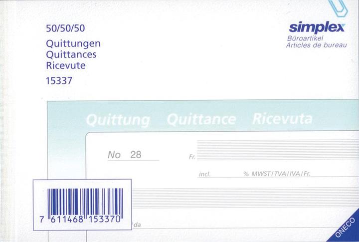 Image du produit Simplex Carnet de quittances autocopiant Oneco (150x)
