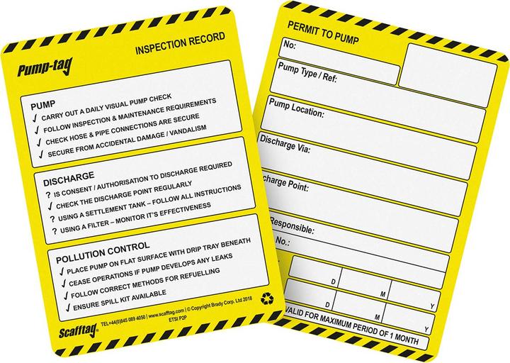 ScaffTag Étiquette à insérer Permit To Pump