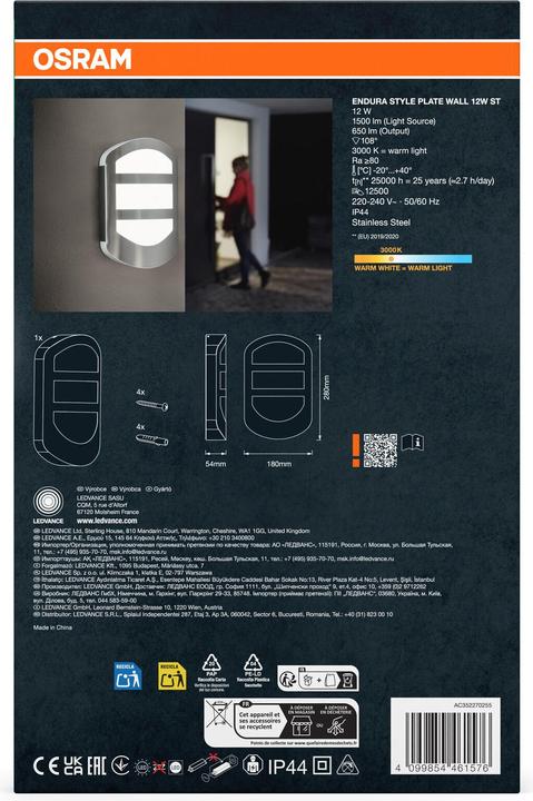 Produktbild Osram ENDURA STYLE PLATE Wall 12W Stainless Steel (650 lm, IP44)