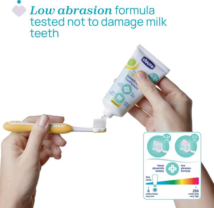 Actual product image Chicco Fruity toothpaste with apple/banana flavour, WITH fluoride 1000ppm, 50ml - 6-24m (50 ml)