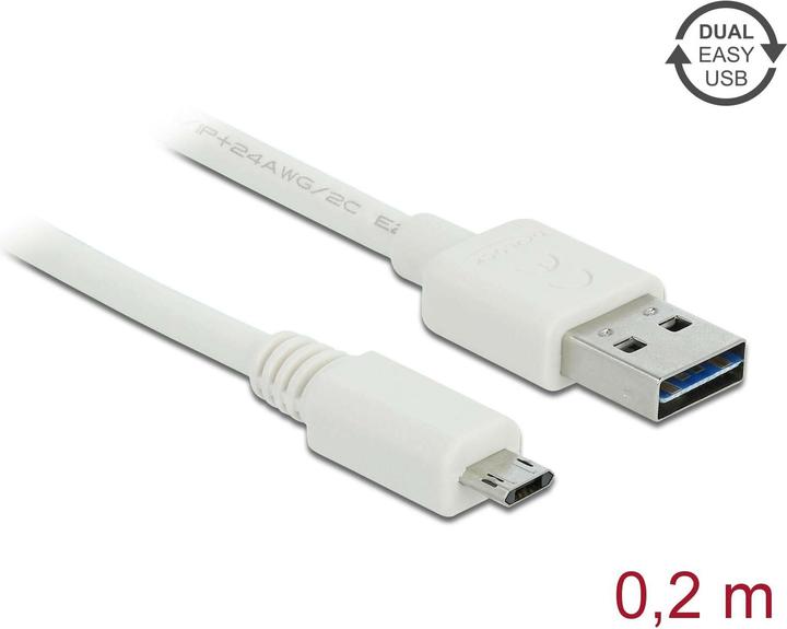 Delock USB2.0-Kabel Easy A-MicroB: 0.2m, weiss (0.20 m, USB 2.0)