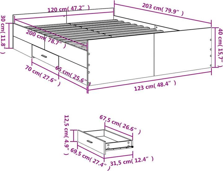 Produktbild vidaXL Bettgestell (120 x 200 cm)