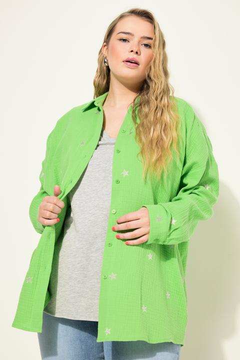 Actual product image Studio Untold Star Embroidery Oversized Button Front Cotton Shirt (56)