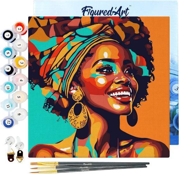 Figured'Art Mini Peinture par Numéros avec Cadre - Reine Africaine Pop Art