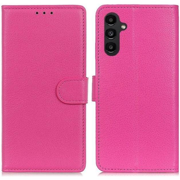 MU Classic Litchi Leder Bookcover Series (Samsung Galaxy A14 5G, Samsung Galaxy A14), Smartphone Hülle, Pink