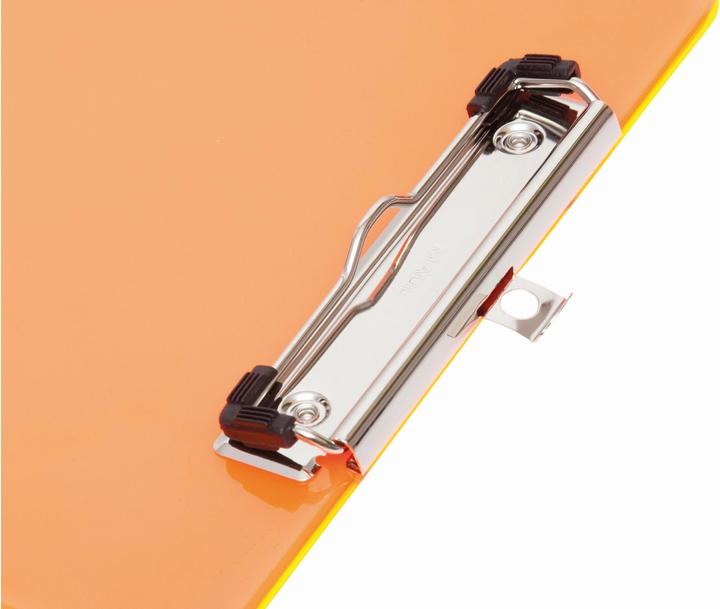Image du produit Maul Porte-bloc néon, DIN A4, plastique transparent-orange, plat, borne à clip nickelée (22,5 x 32 cm)