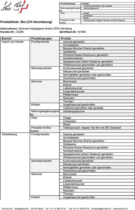 Nährwerte und Zutaten Zimmerli Adaptogene Bacopa Brahmi Kapseln (BIO) 50 Kapseln (1 Stück, Kapseln, 25 g)