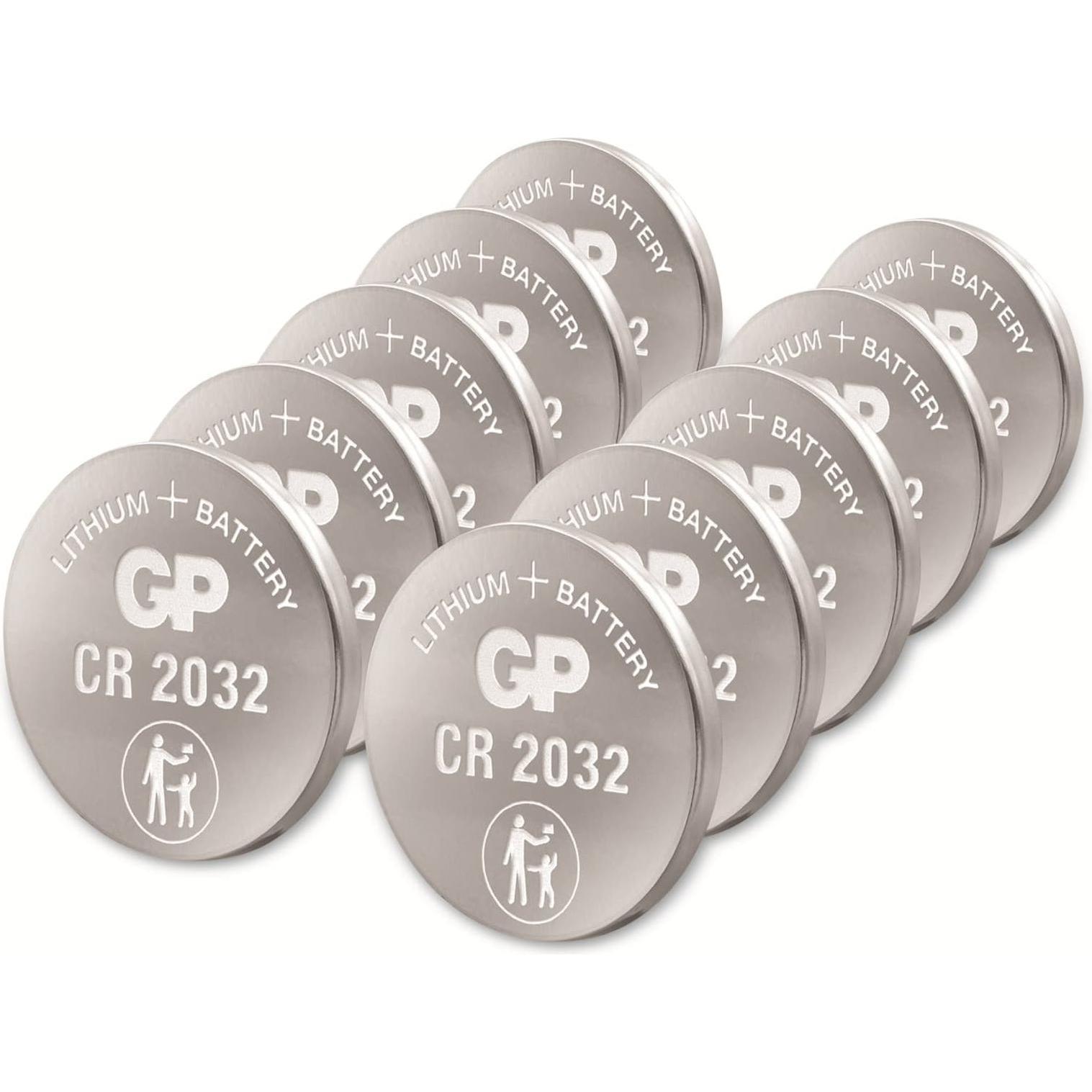 GP Batteries Pila a bottone al litio CR2032, 10 (10 pz., CR2032, 220 mAh), Batterie + pile