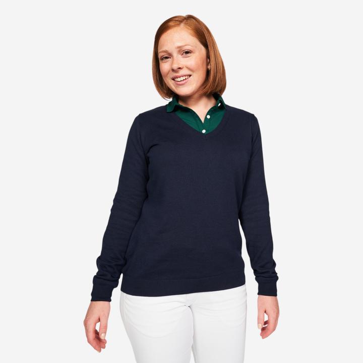 Immagine prodotto Inesis Pullover da golf da donna con scollo a V in cotone - CW100 blu navy (XS)