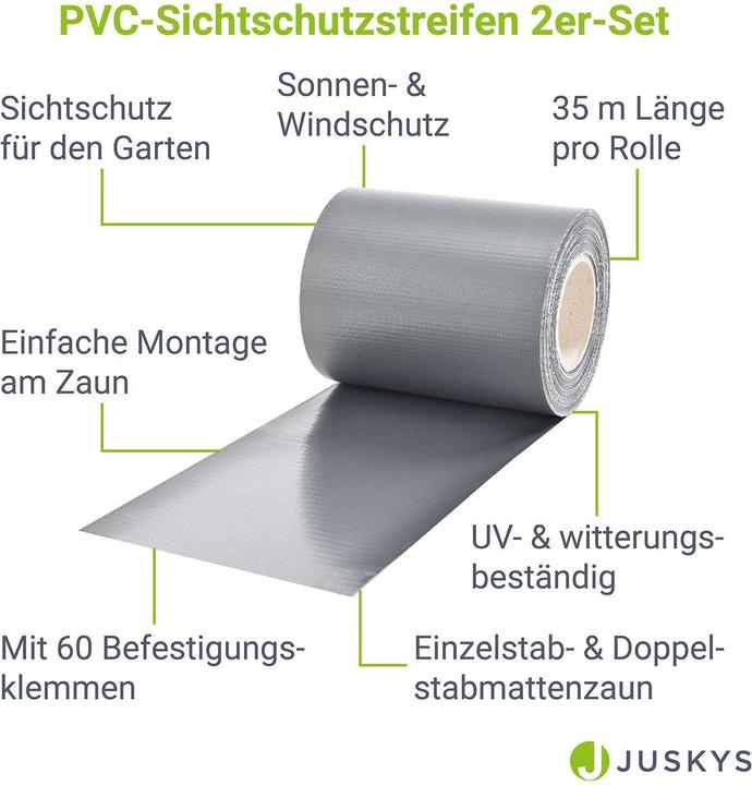 Produktbild Juskys 2x PVC Sichtschutzstreifen - Hellgrau