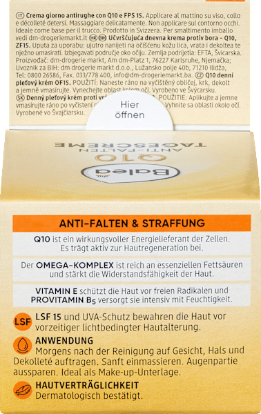 Nutritional values and ingredients dm Balea Q10 (50 ml, Day cream, SPF 15)