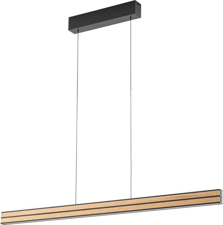 Lucande Quitani LED-Hängelampe Lisene, eiche/schwarz CCT 117cm dim. (4400 lm)