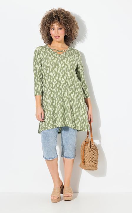 Produktbild Ulla Popken Longshirt, A-Linie, Zierbänder, V-Ausschnitt, 3/4-Arm (42, 44)