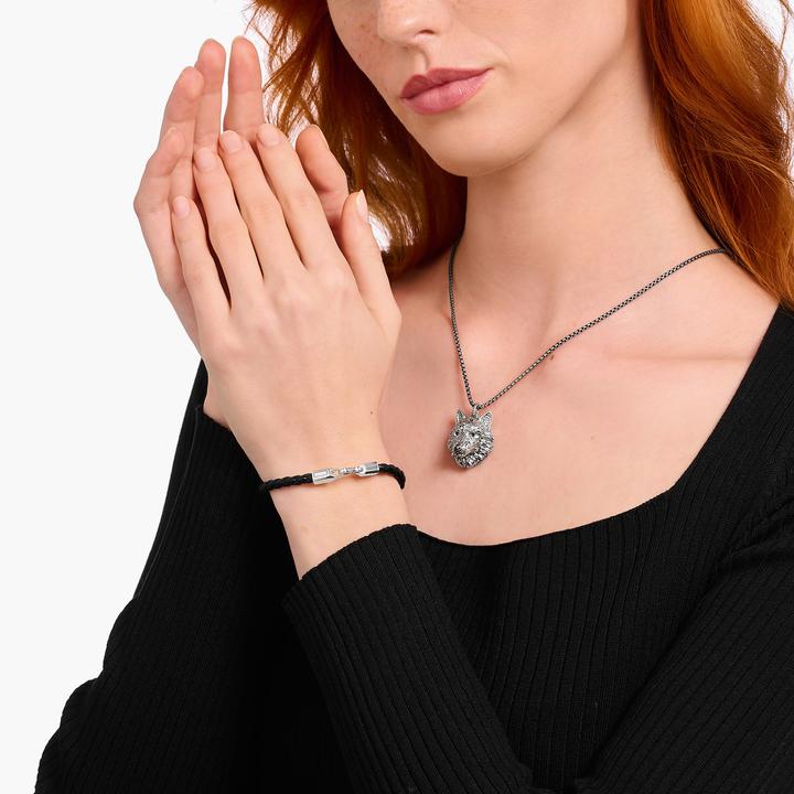 Immagine prodotto Thomas Sabo Bracciale in pelle stretto in argento nero (15 cm, Cuoio, Argento 925, Annerito)