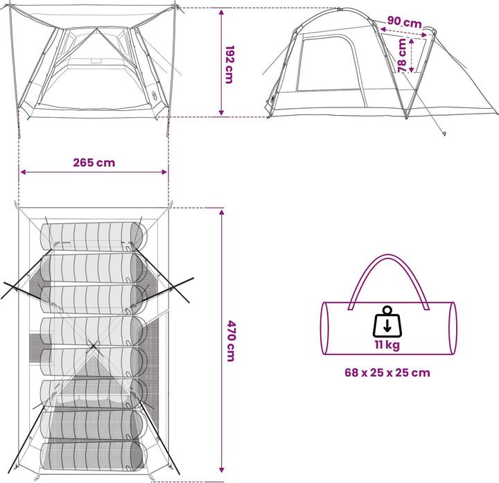 Produktbild vidaXL Campingzelt (10.90 kg, 8 Personen)
