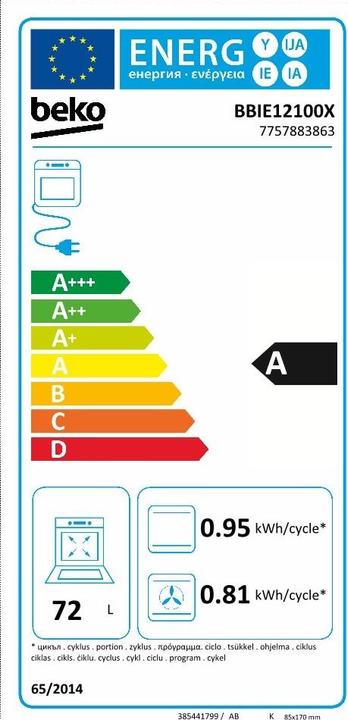 Label énergétique Beko b100 BBIE12100X 72 L 2400 W A Acier inoxydable