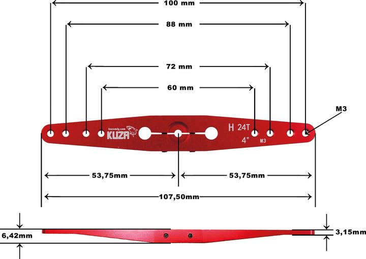 Produktbild Kuza servohebel 2-arm hitec 24t 100/88/72/ 60mm 4" m3 heavy duty v2 aluminium
