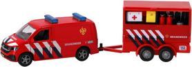 Actual product image Kids Globe Farming Car Volkswagen Transporter fire engine and trailer (NL)