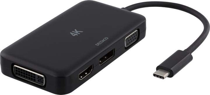 Image du produit Deltaco usb-c to hdmi/dp/dvi/vga adapter 4k dp alt mode black (USB-C, 4 ports)