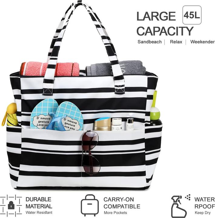 Produktbild Only-Bags.Store Grosse Strandtasche mit Reissverschluss Wasserdichte Umhängetasche Tragetasche Shopper