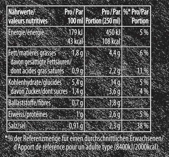 Nährwerte und Zutaten Knorr Suprême Gemüsesuppe mit Broccoliröschen, Beutel Suppe mit Broccoli, einfach zubereitet