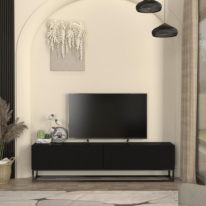 Produktbild En.Casa TV-Lowboard Verpsboga langes Gestell 180x32x47 cm Schwarz (180 x 31.50 x 46.50 cm)
