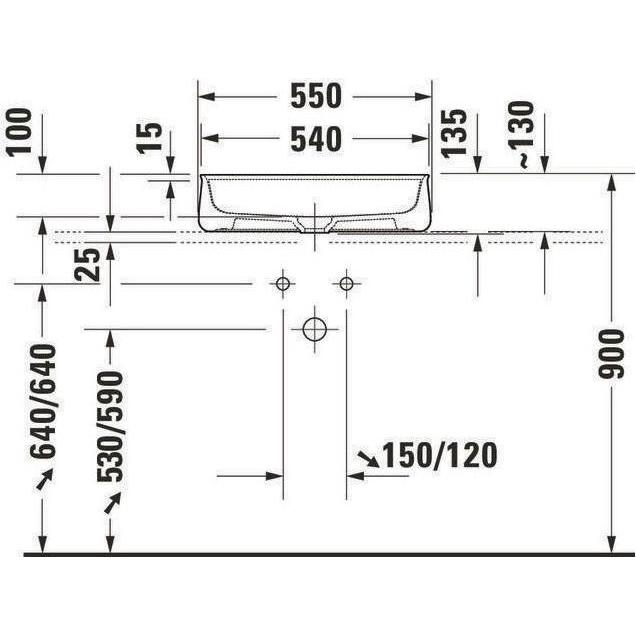 Thumbnail - Duravit, Waschbecken, Aufsatzbecken Zencha o ÜL m Hahnlochblock 550x390mm we sdm (390 mm, 550 mm)