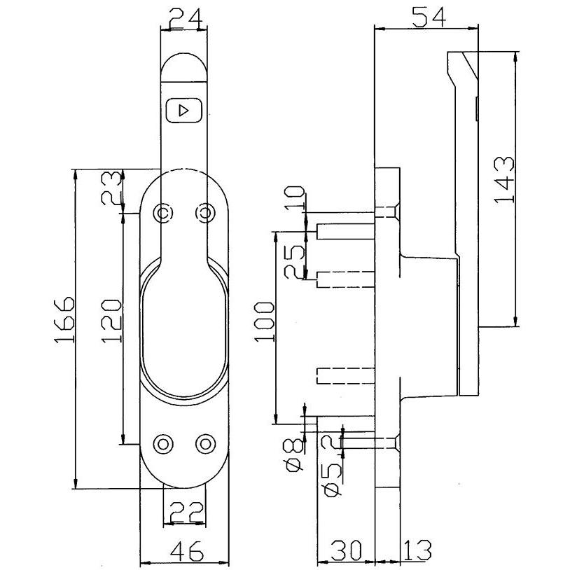 Thumbnail - Deni, Baubeschläge + Holzverbinder, Türtreibriegel rs/ls silber elox. Vario (1 Stk.)