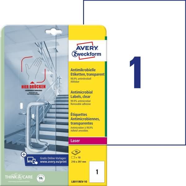 Avery, Sticker, Antimikrobielle Etiketten, ablösbar, transparent