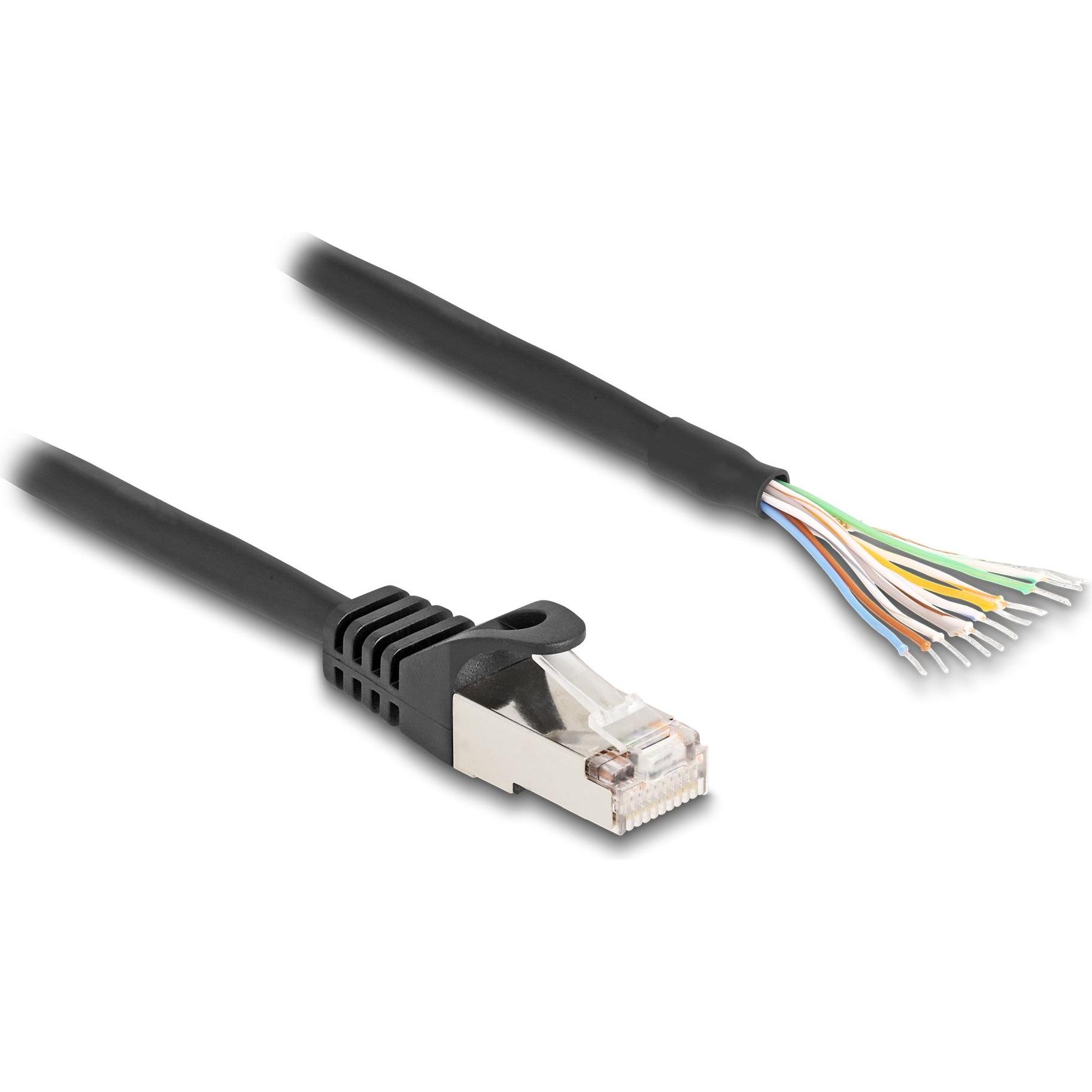 Delock Kabel RJ50 Stecker zu offenen Kabelenden S/FTP 1 m schwarz (S/FTP, 1 m), Netzwerkkabel