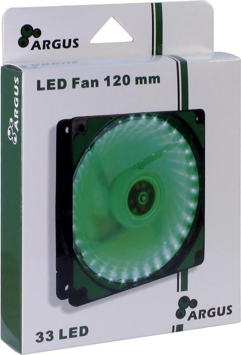Actual product image Intertech L12025 - 120mm fan - green 1200rpm 33 LED spiral effect rubberized pads fluid sleeve bearing... (120 mm, 1x)