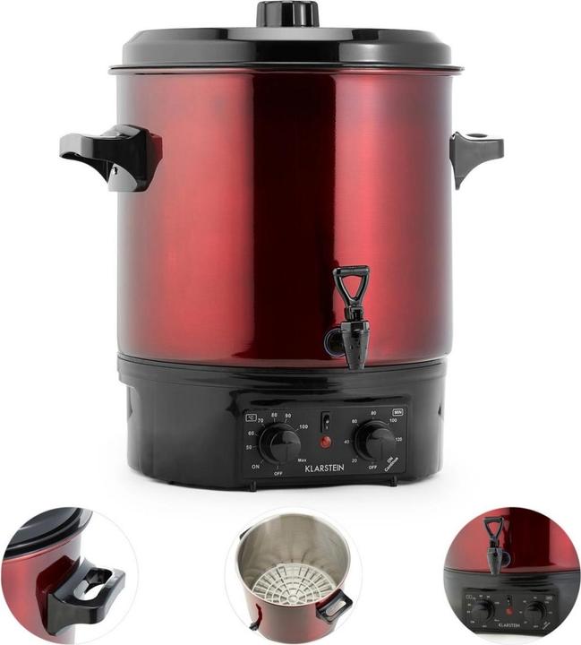 Actual product image Klarstein Biggie Preserving Cooker Stainless Steel 27 Litres 2000W Timer Red